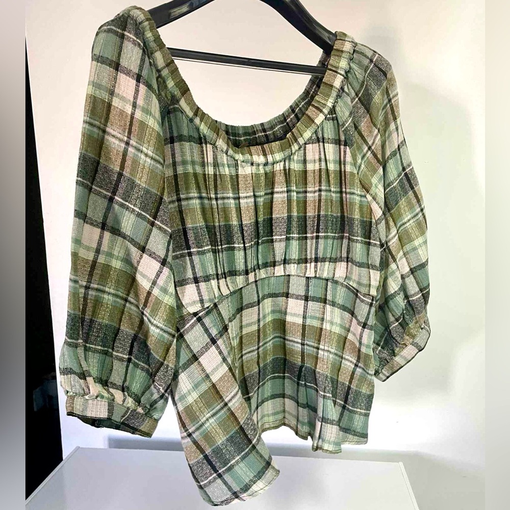 Free people Plaid Green Women's Top